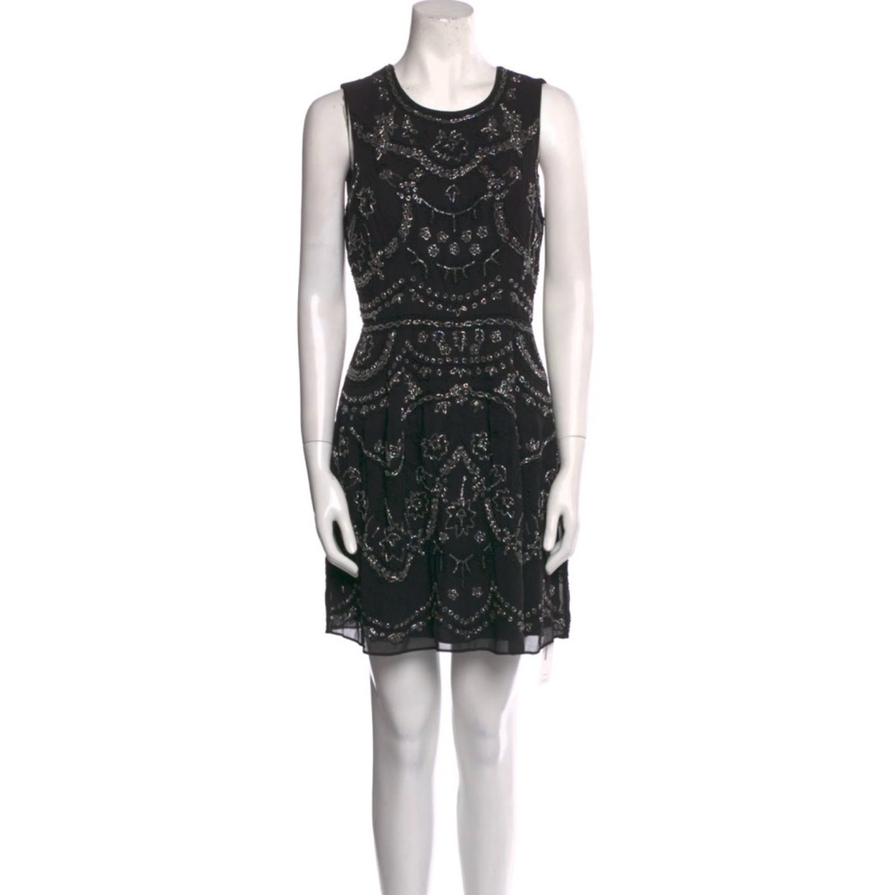 NEEDLE & THREAD Black Beaded Elegant Sleeveless Dress